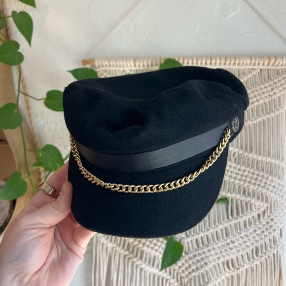 🖤 Vintage Black Wool Fisherman Cap - Boho, Nautical Hat Chain & Anchor 🖤 - Picture 4 of 8
